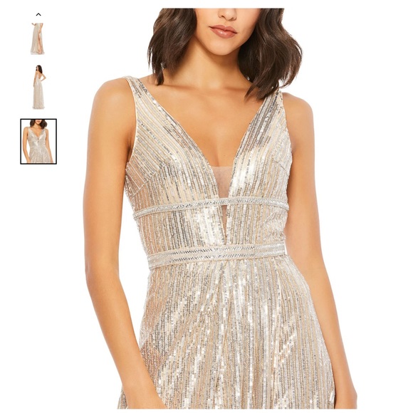MAC DUGGAL METALLIC SEQUINED PLUNGE NECK GOWN - Picture 4 of 16